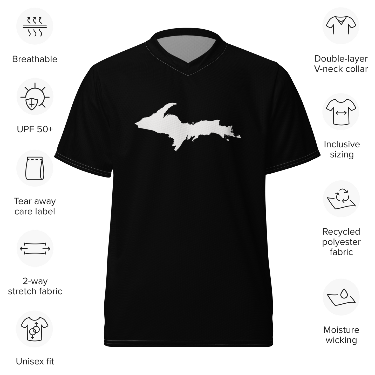 Michigan Upper Peninsula Soccer Jersey (w/ UP Outline) | Unisex - Black