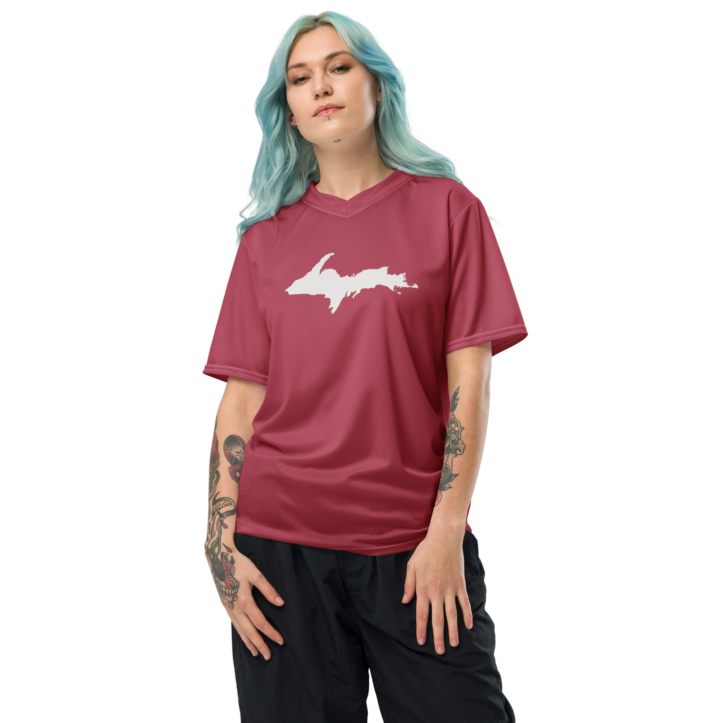 Michigan Upper Peninsula Soccer Jersey (w/ UP Outline) | Unisex - Popstar Pink