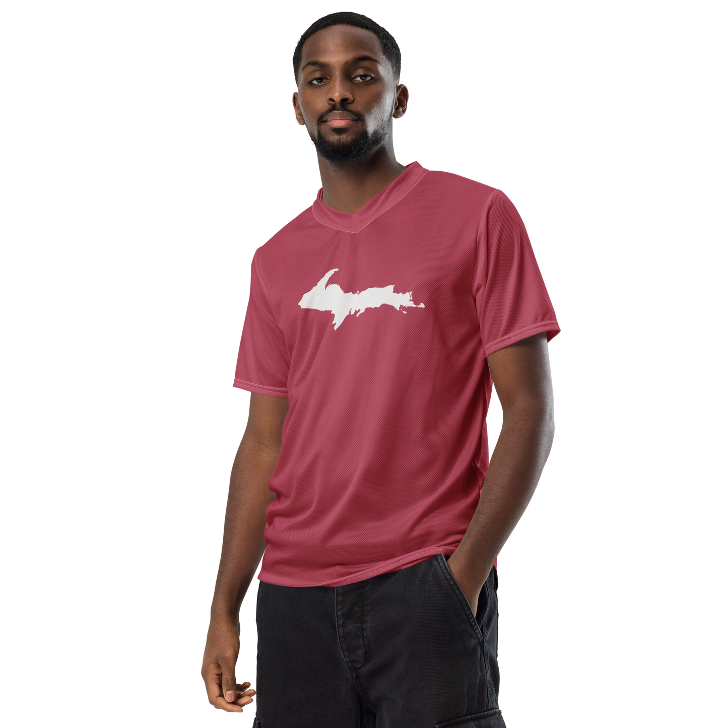 Michigan Upper Peninsula Soccer Jersey (w/ UP Outline) | Unisex - Popstar Pink