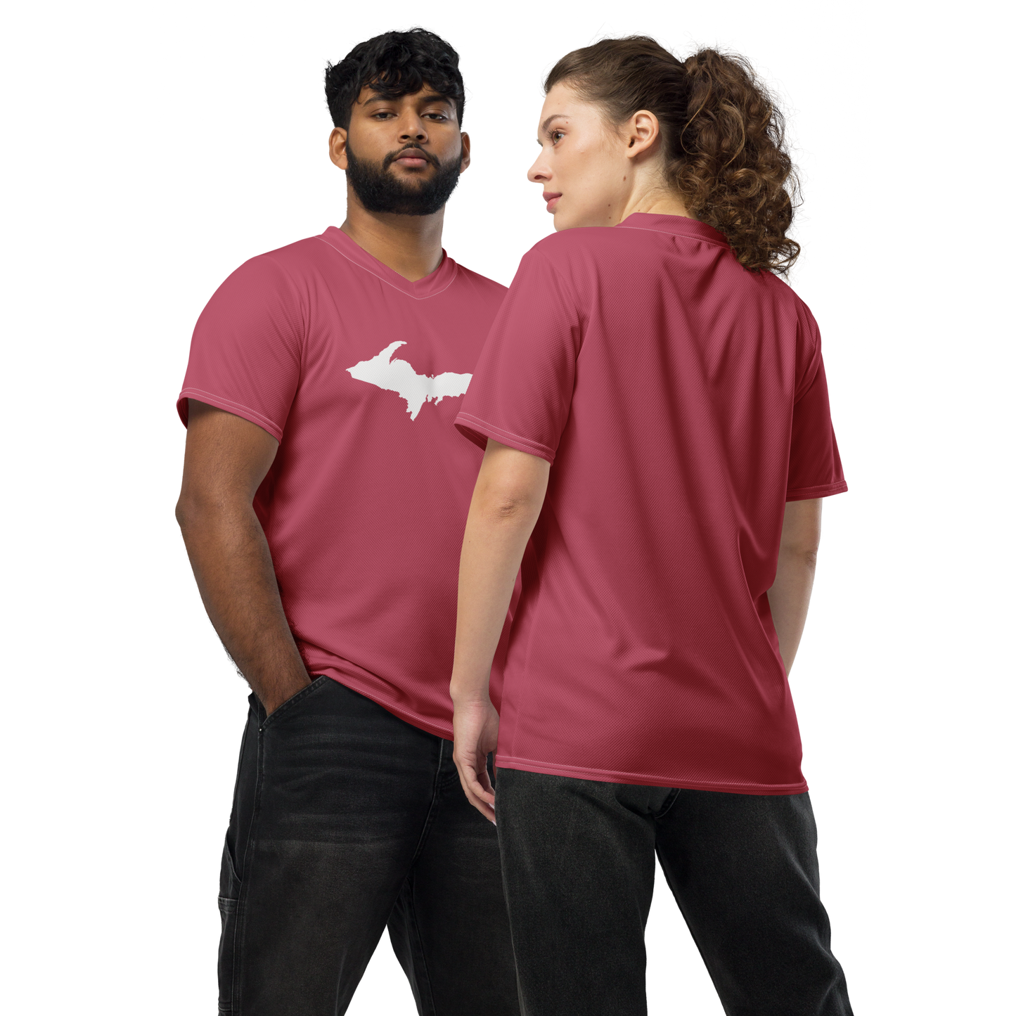 Michigan Upper Peninsula Soccer Jersey (w/ UP Outline) | Unisex - Popstar Pink