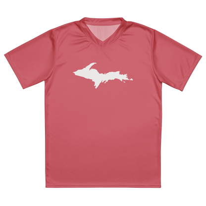 Michigan Upper Peninsula Soccer Jersey (w/ UP Outline) | Unisex - Strawberry Pink