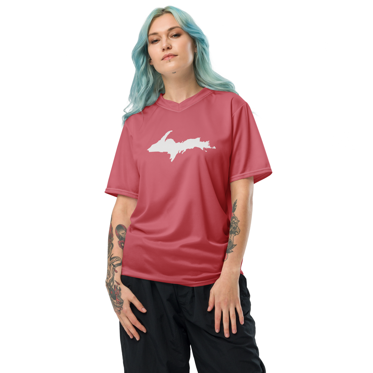 Michigan Upper Peninsula Soccer Jersey (w/ UP Outline) | Unisex - Strawberry Pink