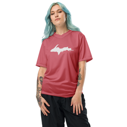 Michigan Upper Peninsula Soccer Jersey (w/ UP Outline) | Unisex - Strawberry Pink