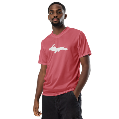 Michigan Upper Peninsula Soccer Jersey (w/ UP Outline) | Unisex - Strawberry Pink