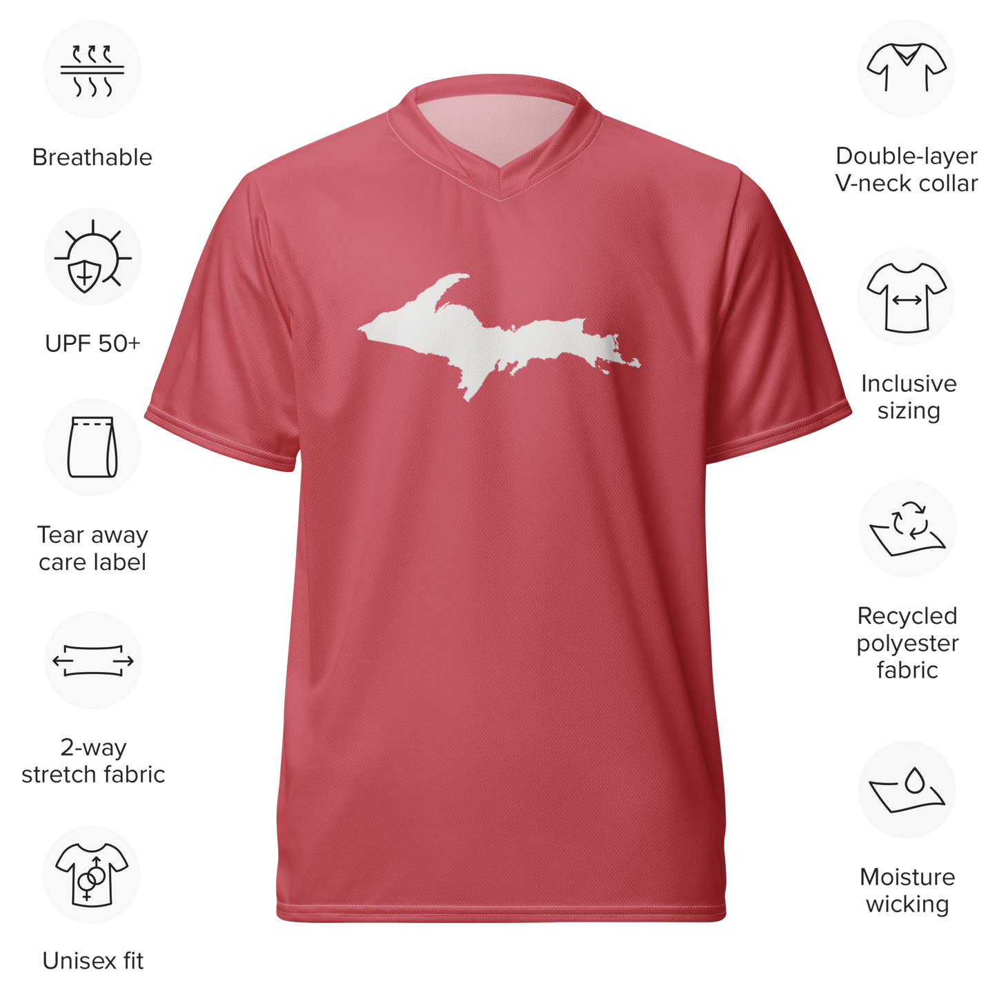 Michigan Upper Peninsula Soccer Jersey (w/ UP Outline) | Unisex - Strawberry Pink