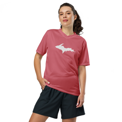 Michigan Upper Peninsula Soccer Jersey (w/ UP Outline) | Unisex - Strawberry Pink