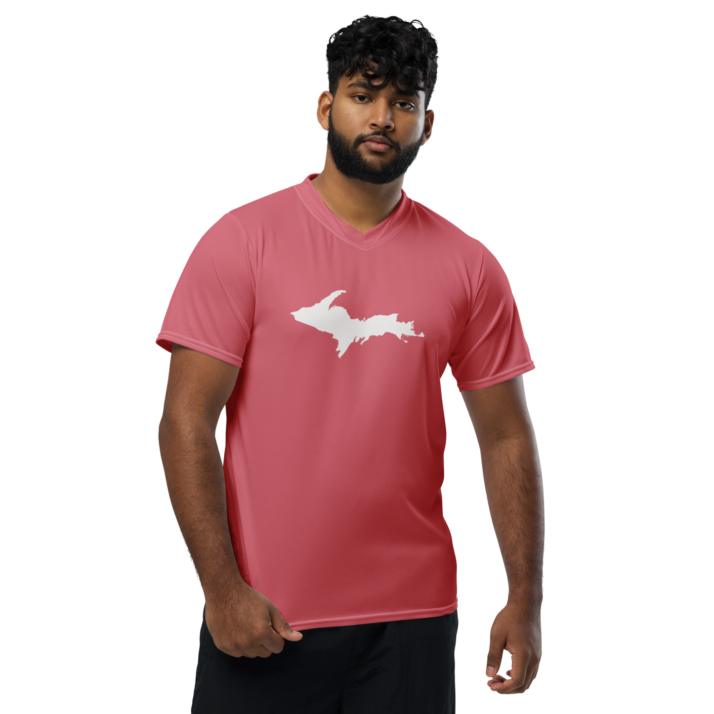 Michigan Upper Peninsula Soccer Jersey (w/ UP Outline) | Unisex - Strawberry Pink