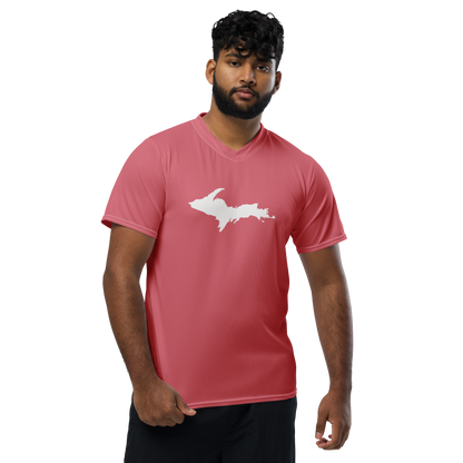 Michigan Upper Peninsula Soccer Jersey (w/ UP Outline) | Unisex - Strawberry Pink