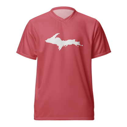 Michigan Upper Peninsula Soccer Jersey (w/ UP Outline) | Unisex - Strawberry Pink