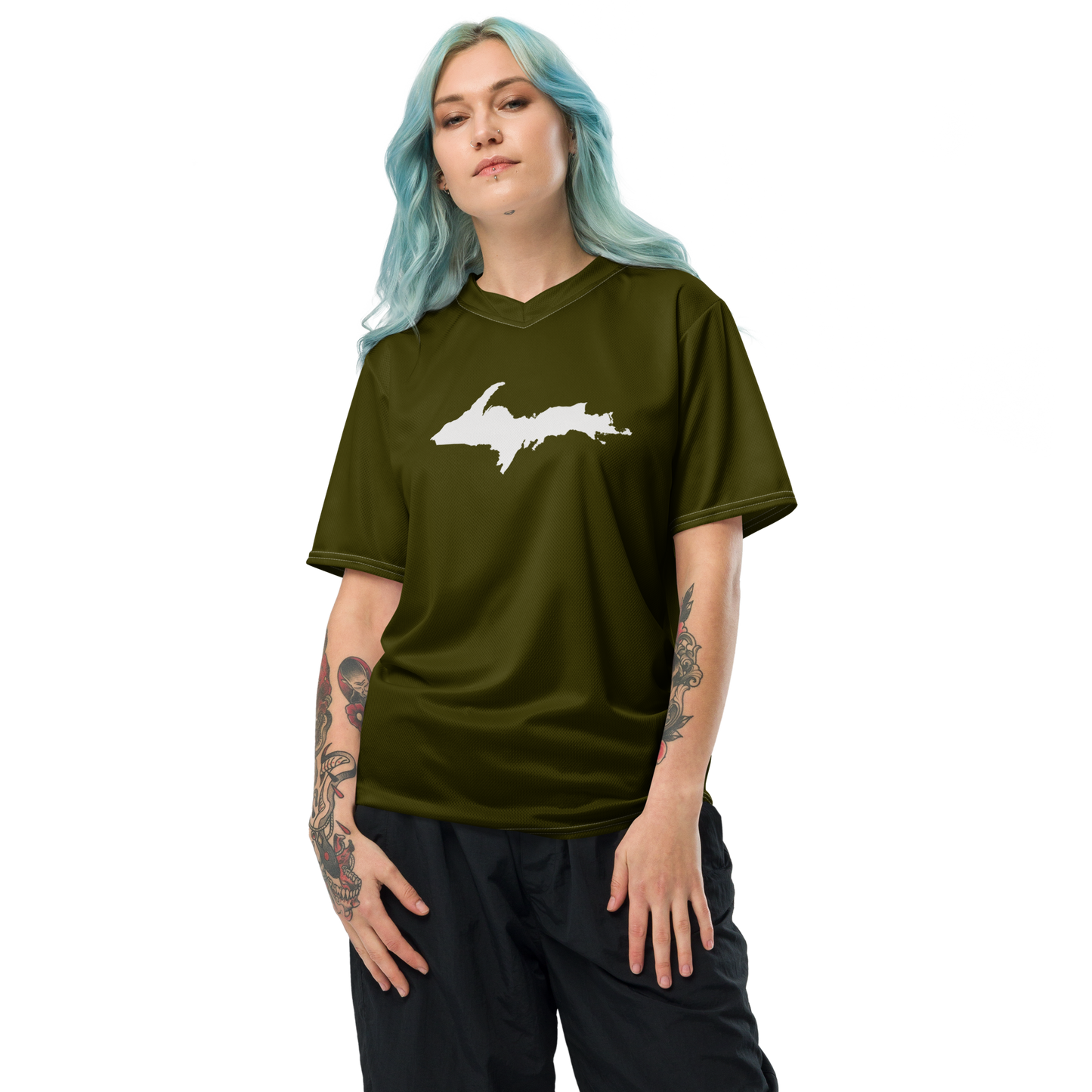 Michigan Upper Peninsula Soccer Jersey (w/ UP Outline) | Unisex - Military Green