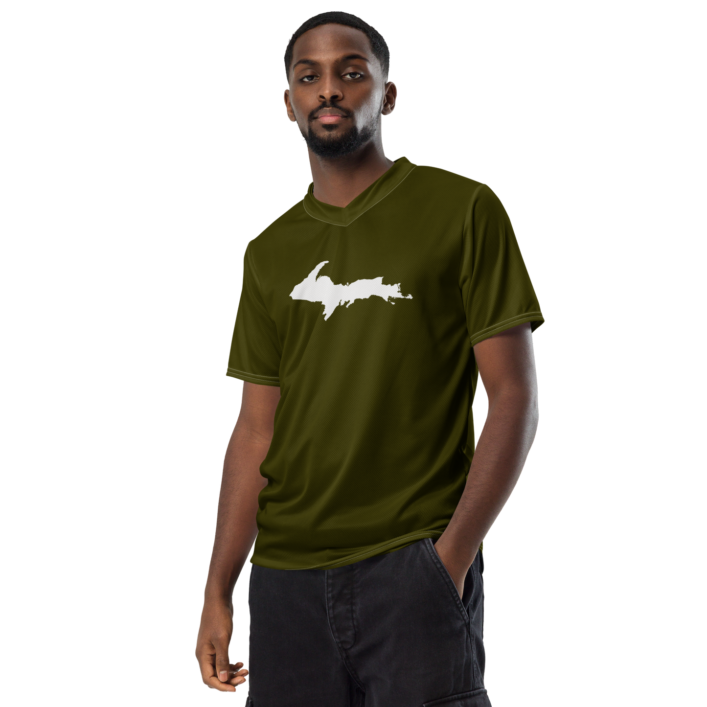 Michigan Upper Peninsula Soccer Jersey (w/ UP Outline) | Unisex - Military Green