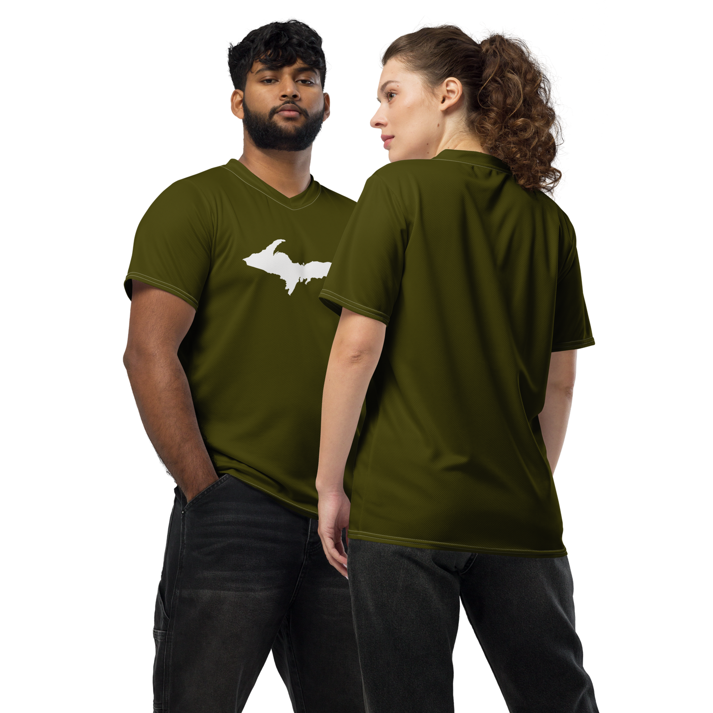 Michigan Upper Peninsula Soccer Jersey (w/ UP Outline) | Unisex - Military Green