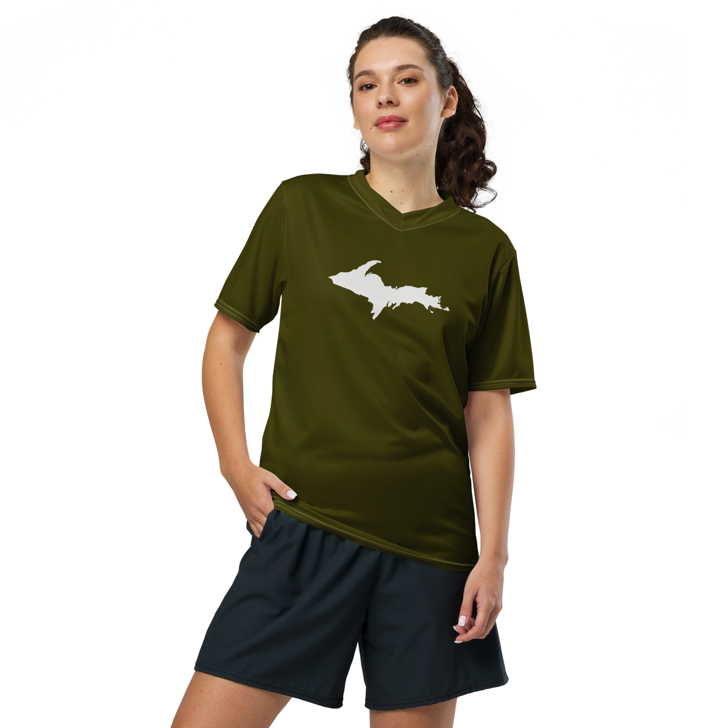 Michigan Upper Peninsula Soccer Jersey (w/ UP Outline) | Unisex - Military Green