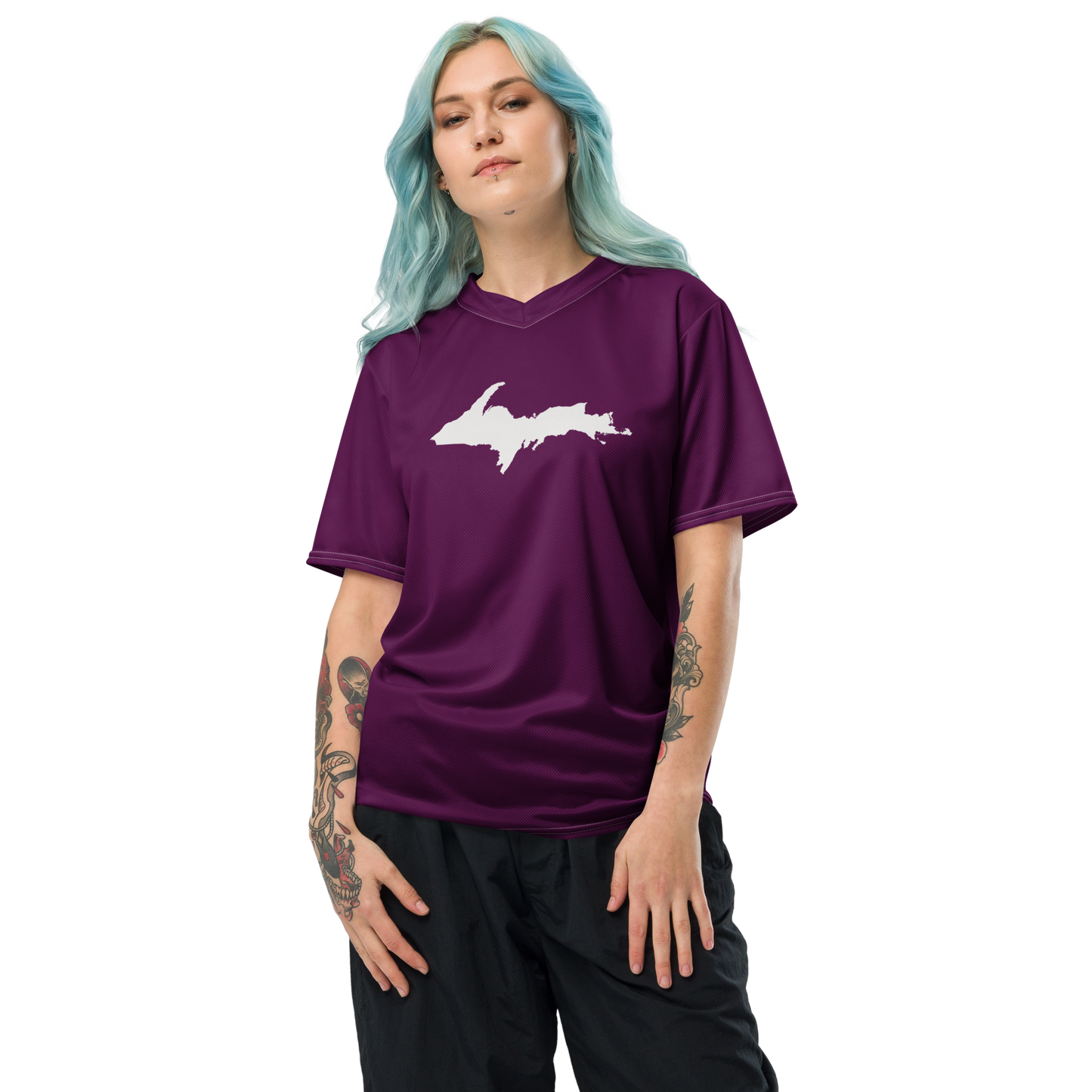 Michigan Upper Peninsula Soccer Jersey (w/ UP Outline) | Unisex - Tyrian Purple