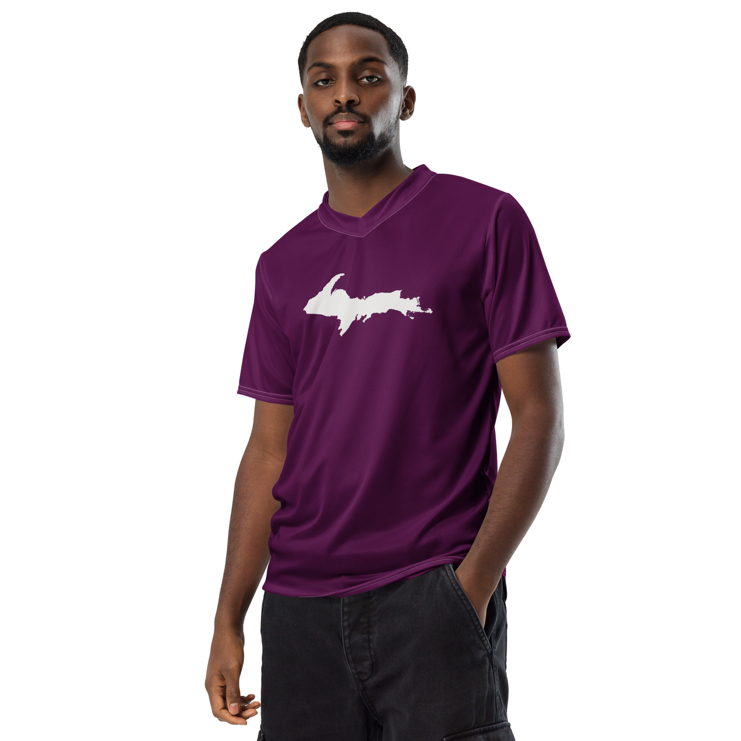 Michigan Upper Peninsula Soccer Jersey (w/ UP Outline) | Unisex - Tyrian Purple