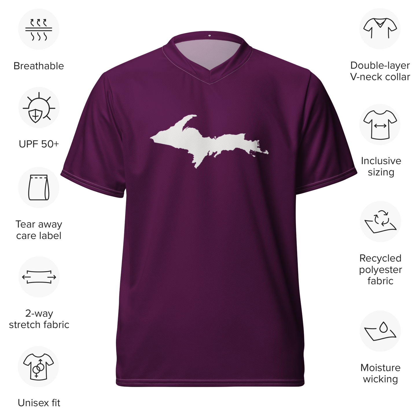 Michigan Upper Peninsula Soccer Jersey (w/ UP Outline) | Unisex - Tyrian Purple