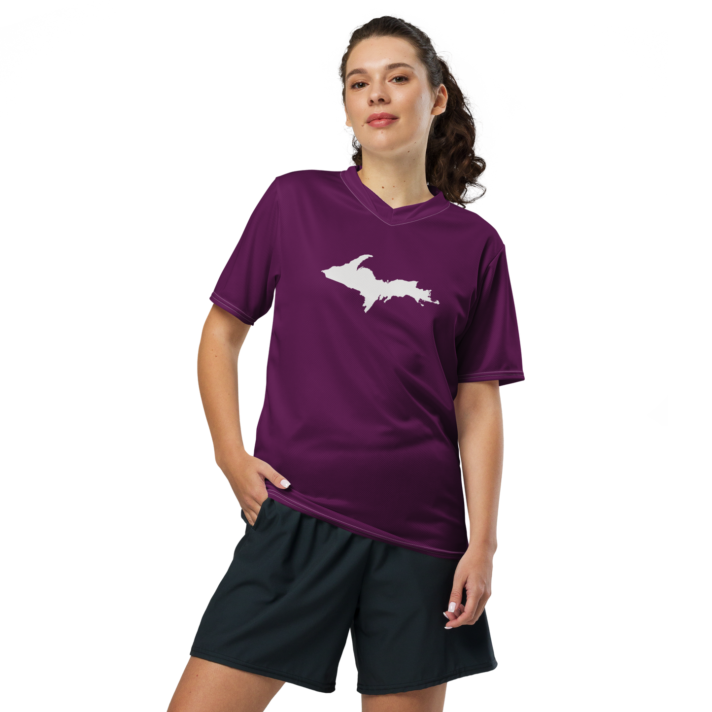 Michigan Upper Peninsula Soccer Jersey (w/ UP Outline) | Unisex - Tyrian Purple