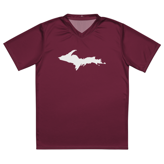 Michigan Upper Peninsula Soccer Jersey (w/ UP Outline) | Unisex - Old Mission Burgundy