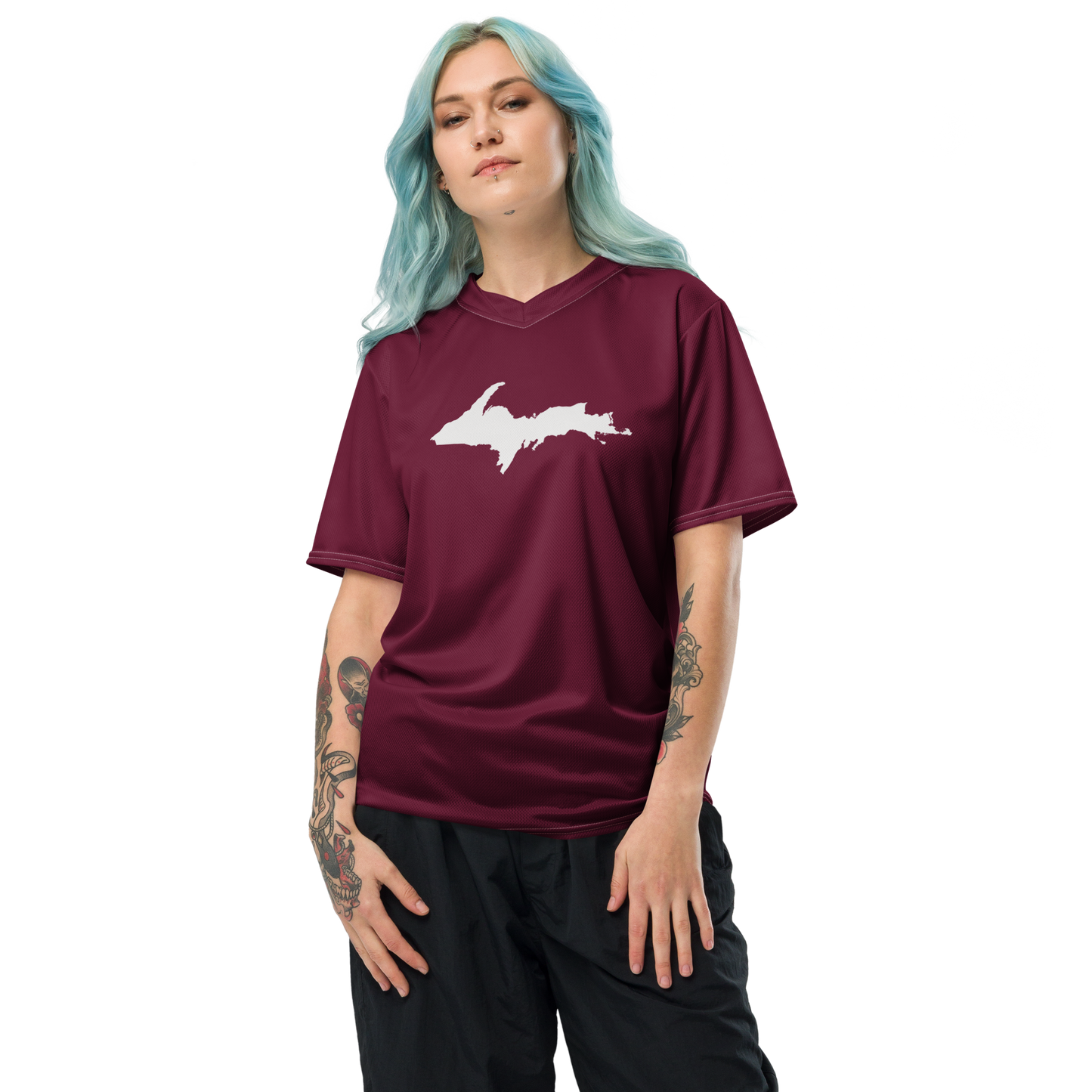 Michigan Upper Peninsula Soccer Jersey (w/ UP Outline) | Unisex - Old Mission Burgundy