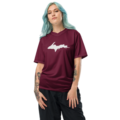 Michigan Upper Peninsula Soccer Jersey (w/ UP Outline) | Unisex - Old Mission Burgundy