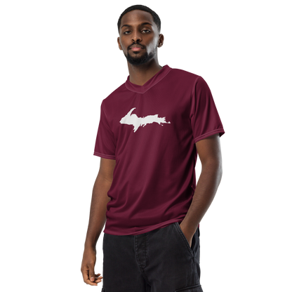 Michigan Upper Peninsula Soccer Jersey (w/ UP Outline) | Unisex - Old Mission Burgundy