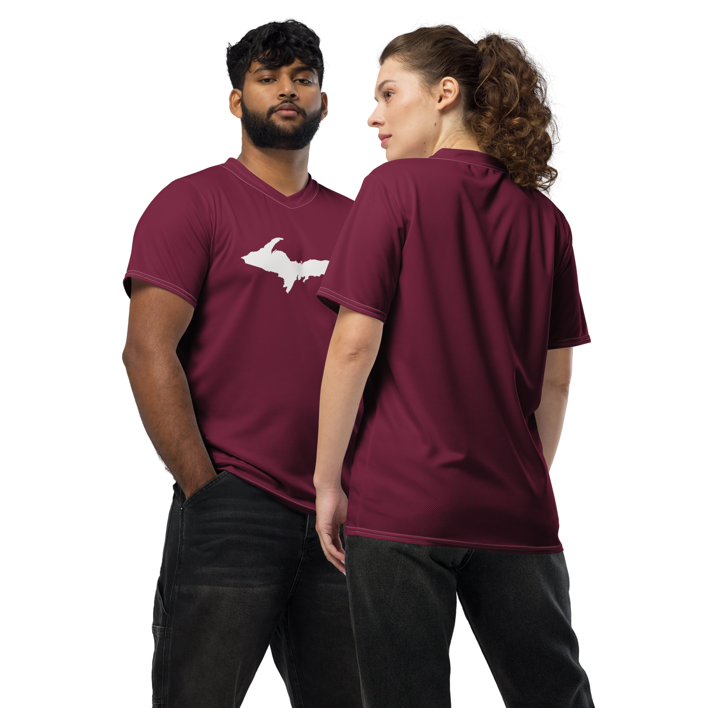 Michigan Upper Peninsula Soccer Jersey (w/ UP Outline) | Unisex - Old Mission Burgundy