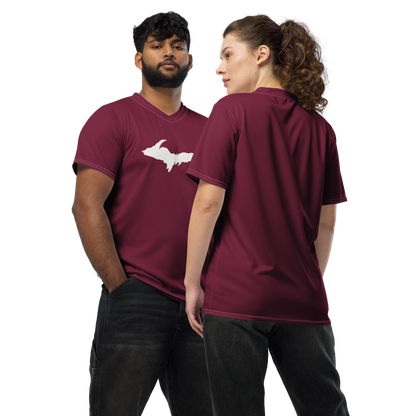 Michigan Upper Peninsula Soccer Jersey (w/ UP Outline) | Unisex - Old Mission Burgundy