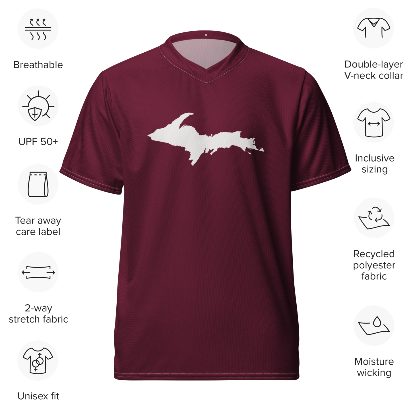 Michigan Upper Peninsula Soccer Jersey (w/ UP Outline) | Unisex - Old Mission Burgundy