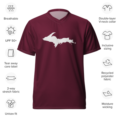 Michigan Upper Peninsula Soccer Jersey (w/ UP Outline) | Unisex - Old Mission Burgundy