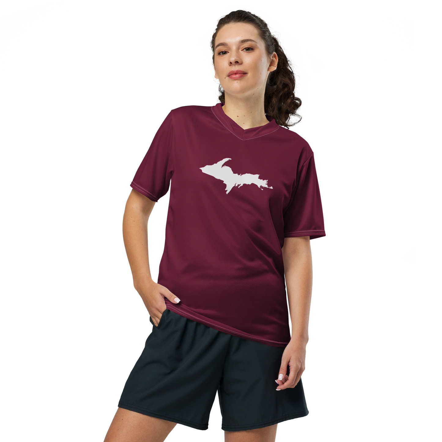 Michigan Upper Peninsula Soccer Jersey (w/ UP Outline) | Unisex - Old Mission Burgundy