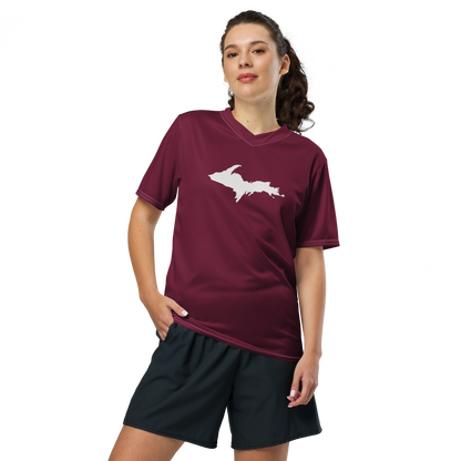 Michigan Upper Peninsula Soccer Jersey (w/ UP Outline) | Unisex - Old Mission Burgundy