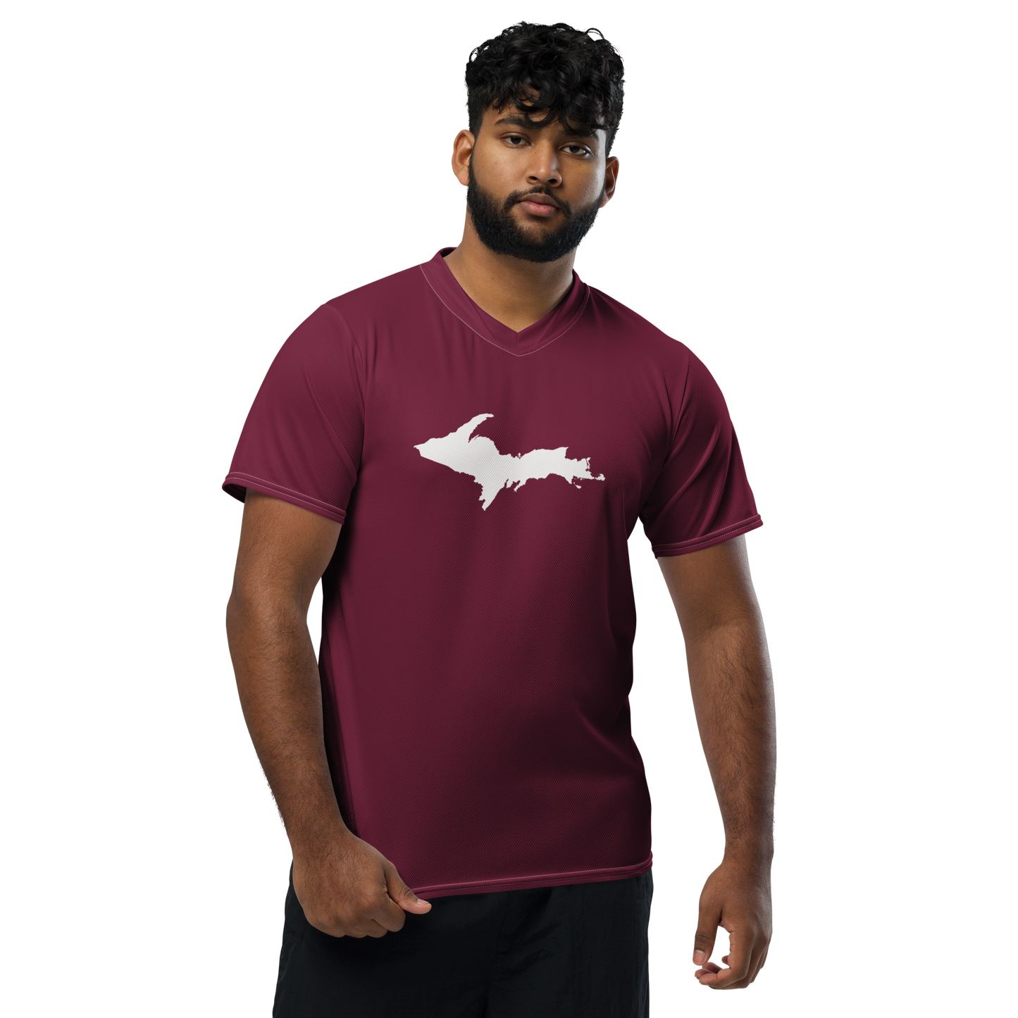 Michigan Upper Peninsula Soccer Jersey (w/ UP Outline) | Unisex - Old Mission Burgundy