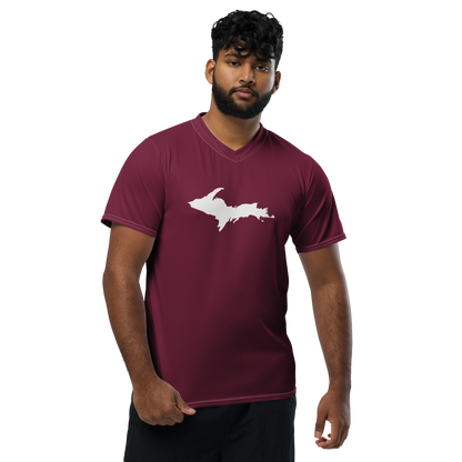 Michigan Upper Peninsula Soccer Jersey (w/ UP Outline) | Unisex - Old Mission Burgundy