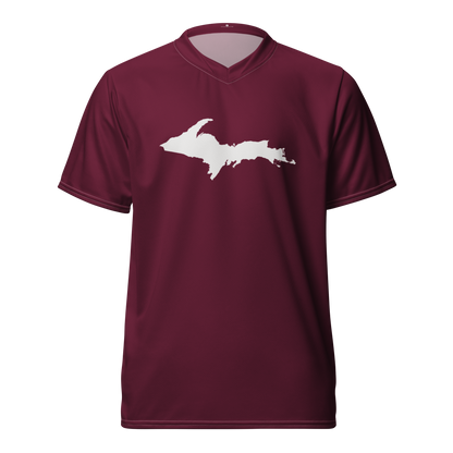 Michigan Upper Peninsula Soccer Jersey (w/ UP Outline) | Unisex - Old Mission Burgundy