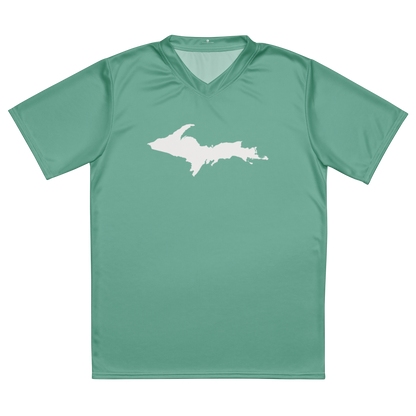 Michigan Upper Peninsula Soccer Jersey (w/ UP Outline) | Unisex - Metallic Mint Green