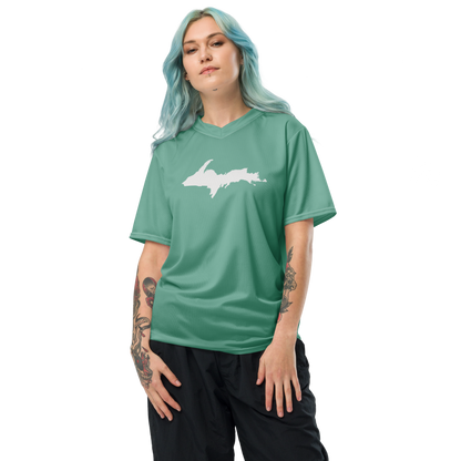 Michigan Upper Peninsula Soccer Jersey (w/ UP Outline) | Unisex - Metallic Mint Green