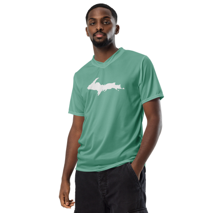 Michigan Upper Peninsula Soccer Jersey (w/ UP Outline) | Unisex - Metallic Mint Green