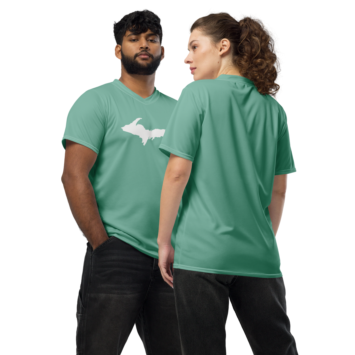 Michigan Upper Peninsula Soccer Jersey (w/ UP Outline) | Unisex - Metallic Mint Green