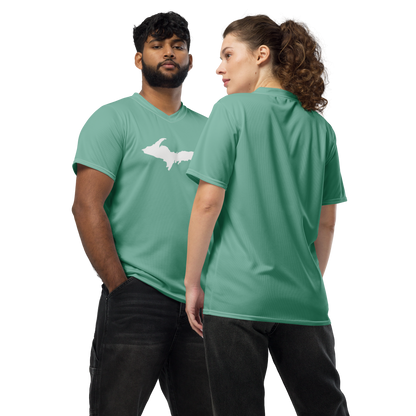 Michigan Upper Peninsula Soccer Jersey (w/ UP Outline) | Unisex - Metallic Mint Green