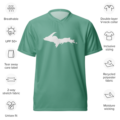 Michigan Upper Peninsula Soccer Jersey (w/ UP Outline) | Unisex - Metallic Mint Green