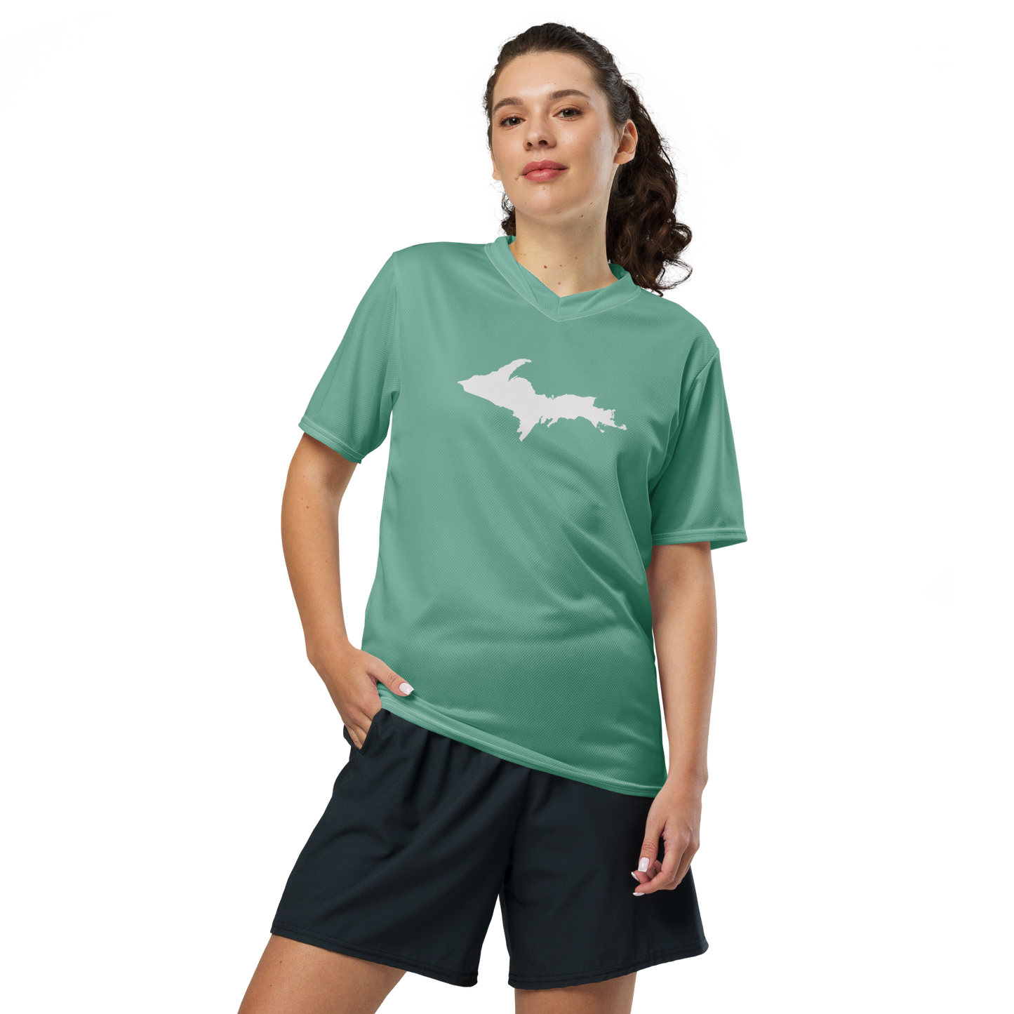 Michigan Upper Peninsula Soccer Jersey (w/ UP Outline) | Unisex - Metallic Mint Green