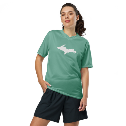 Michigan Upper Peninsula Soccer Jersey (w/ UP Outline) | Unisex - Metallic Mint Green