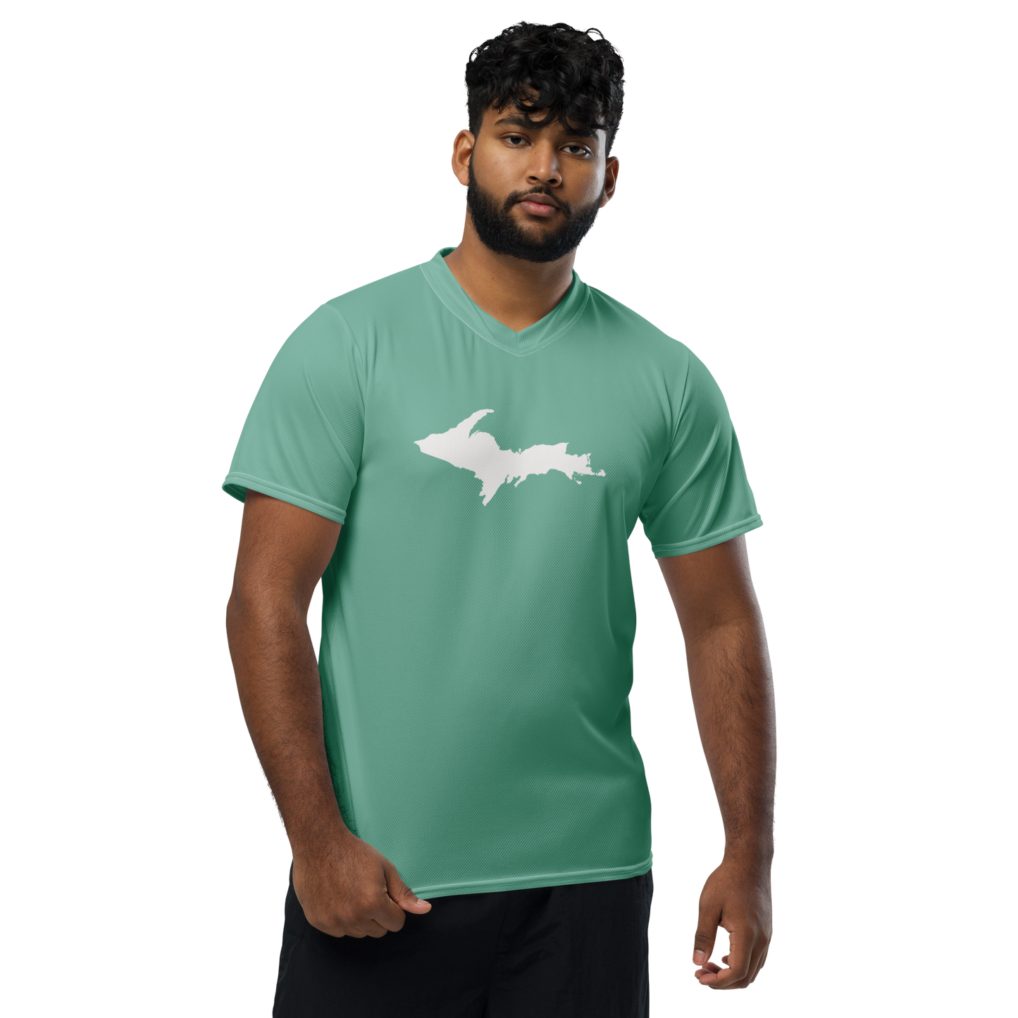 Michigan Upper Peninsula Soccer Jersey (w/ UP Outline) | Unisex - Metallic Mint Green