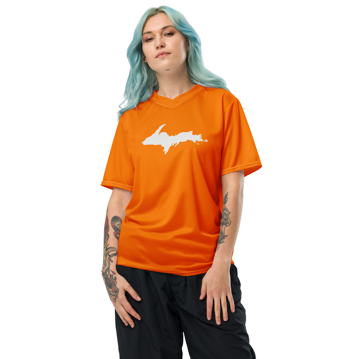 Michigan Upper Peninsula Soccer Jersey (w/ UP Outline) | Unisex - Safety Orange