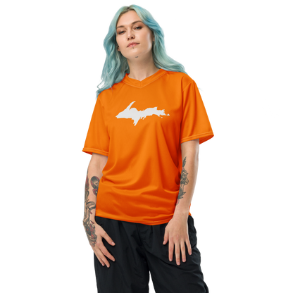 Michigan Upper Peninsula Soccer Jersey (w/ UP Outline) | Unisex - Safety Orange