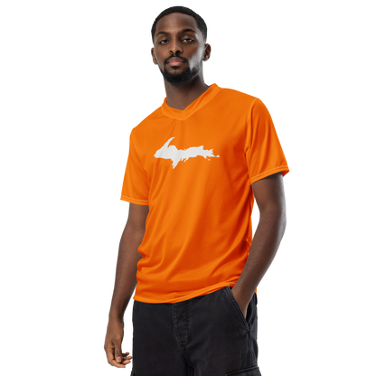 Michigan Upper Peninsula Soccer Jersey (w/ UP Outline) | Unisex - Safety Orange