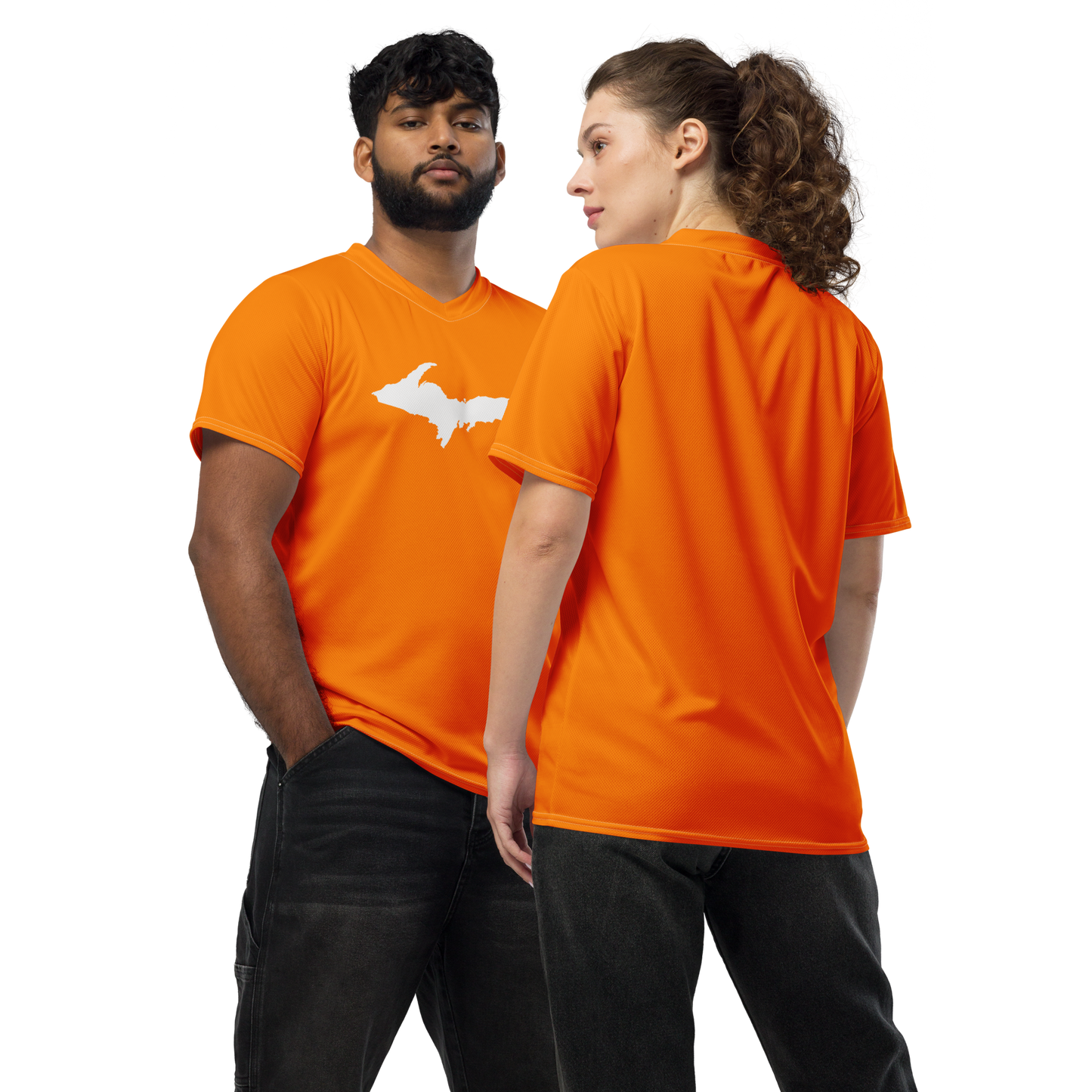 Michigan Upper Peninsula Soccer Jersey (w/ UP Outline) | Unisex - Safety Orange