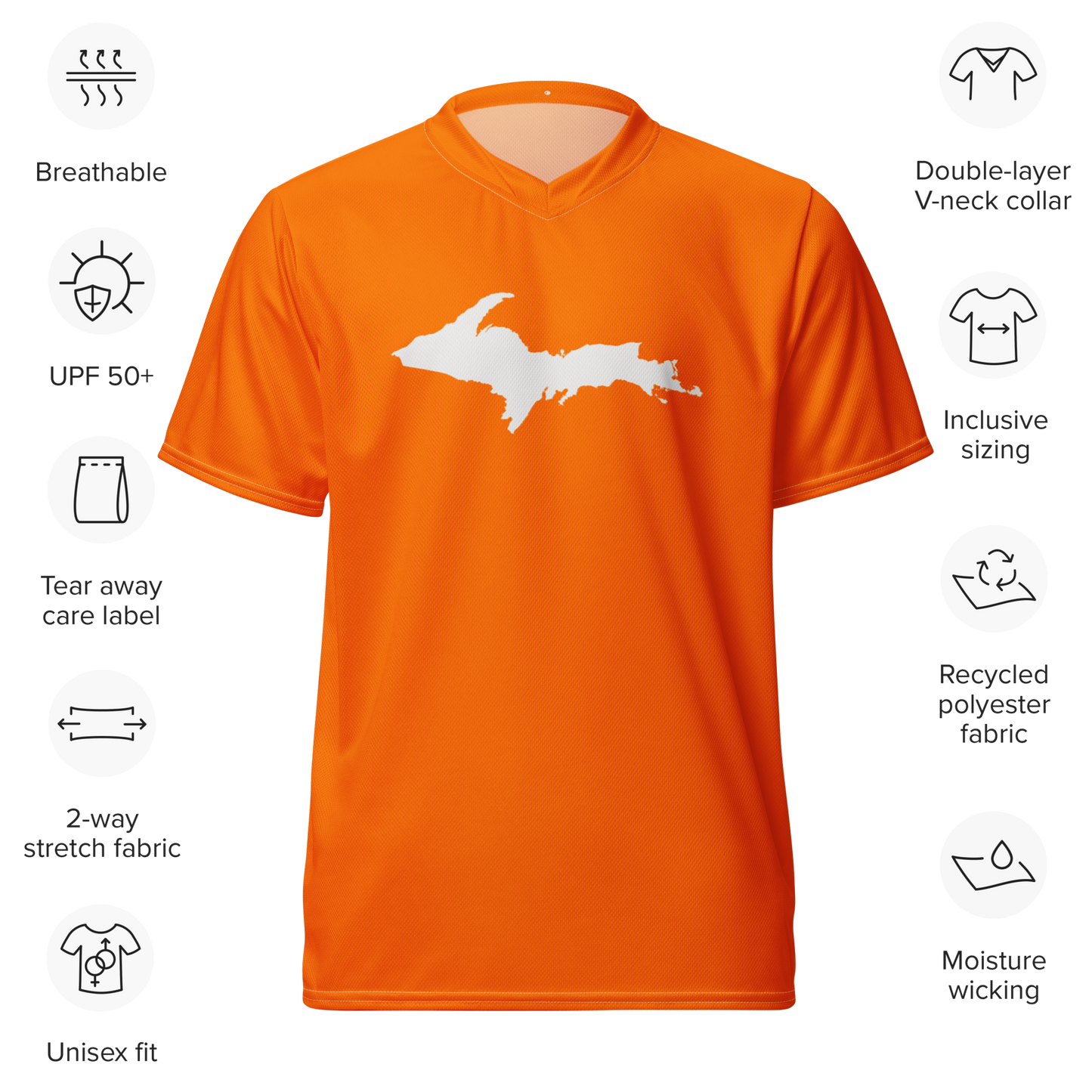 Michigan Upper Peninsula Soccer Jersey (w/ UP Outline) | Unisex - Safety Orange