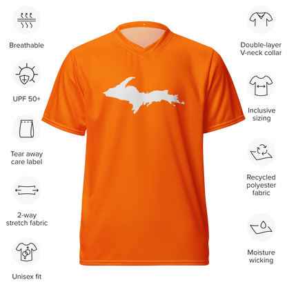 Michigan Upper Peninsula Soccer Jersey (w/ UP Outline) | Unisex - Safety Orange