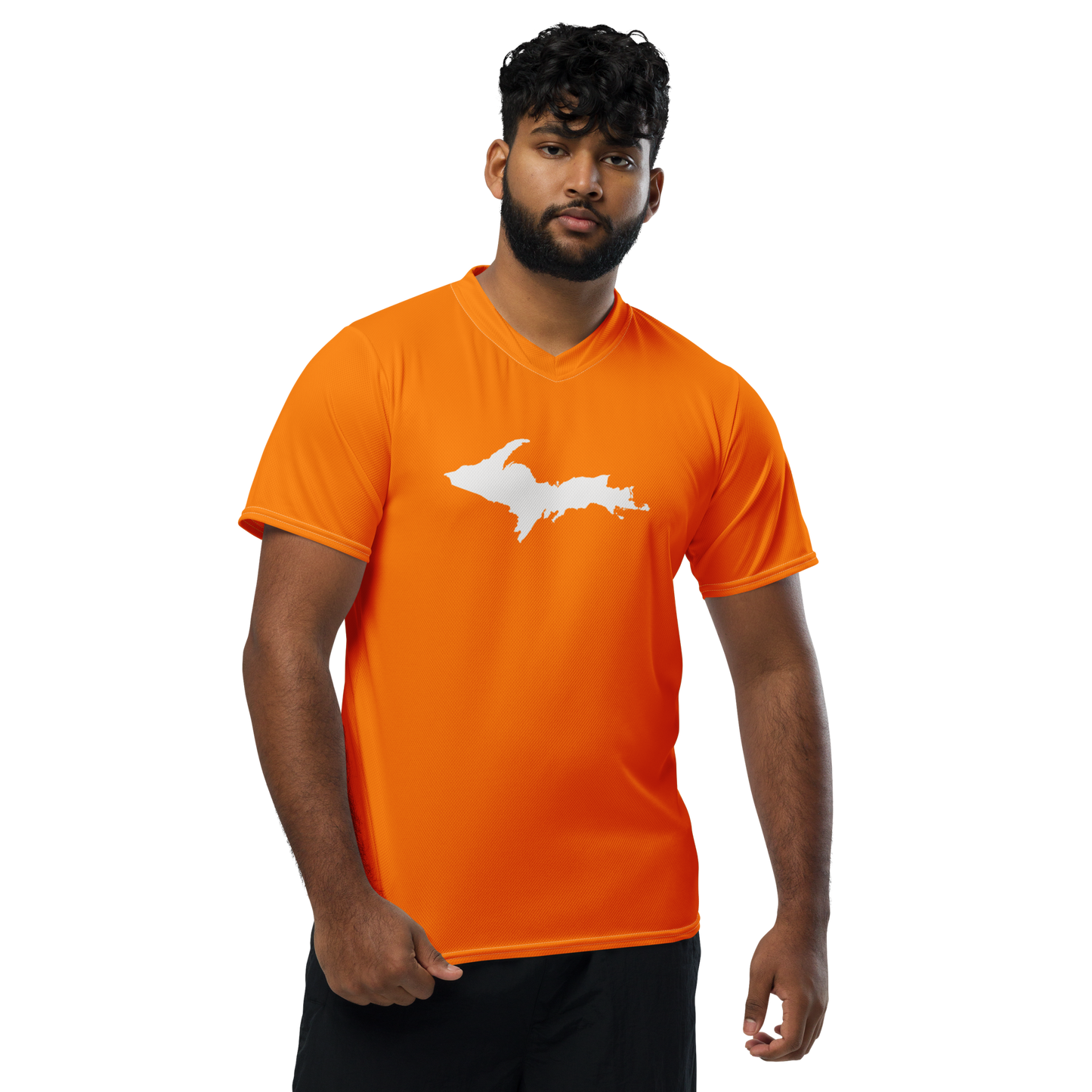 Michigan Upper Peninsula Soccer Jersey (w/ UP Outline) | Unisex - Safety Orange